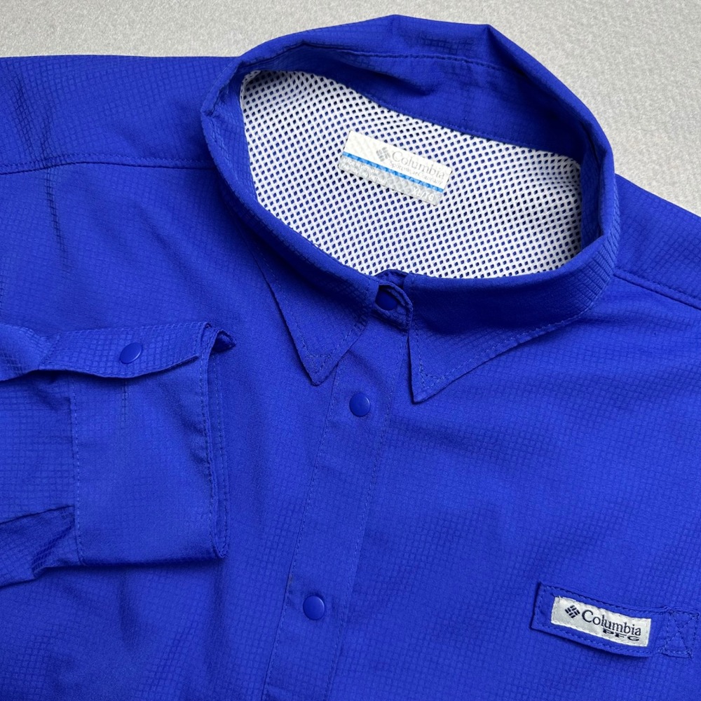 Columbia PFG Fishing Shirt Women XL Blue Long Sleeve Vented Ripstop Button Up